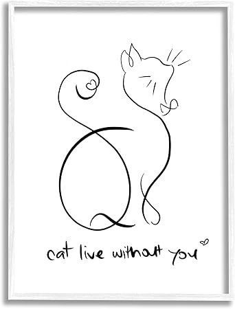 Stupell Industries Cat Live Without You Phrase Feline Pet Pun, Design by Anna Quach White Framed Wall Art, 11 x 14