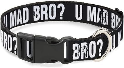 Cat Collar Breakaway U Mad Bro Weathered Black White 9 to 15 Inches 0.5 Inch Wide