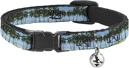 Buckle-Down Cat Collar Breakaway Landscape Beach Palm Trees 8 to 12 Inches 0.5 Inch Wide