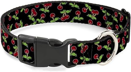 Buckle-Down Cat Collar Breakaway Cherries Scattered Black 6 to 9 Inches 0.5 Inch Wide