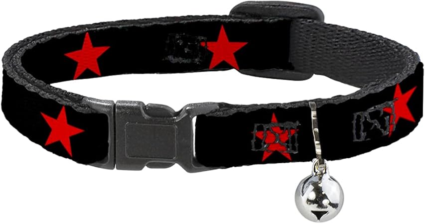 Cat Collar Breakaway Star Black Red 8 to 12 Inches 0.5 Inch Wide