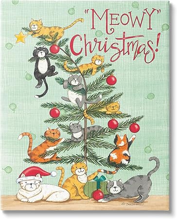 Stupell Industries Meowy Christmas Holiday Cats Canvas Wall Art Design by Deb Strain