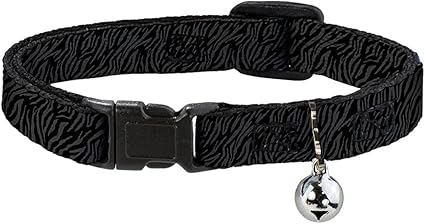 Cat Collar Breakaway Zebra 2 Black Gray 8 to 12 Inches 0.5 Inch Wide