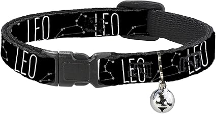 Cat Collar Breakaway Zodiac Leo Constellation Black White 8 to 12 Inches 0.5 Inch Wide