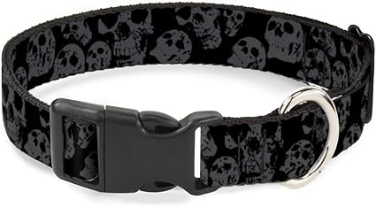 Buckle-Down Cat Collar Breakaway Skulls Stacked Weathered Black Gray 6 to 9 Inches 0.5 Inch Wide