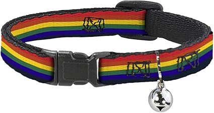 Buckle-Down Cat Collar Breakaway Rainbow 8 to 12 Inches 0.5 Inch Wide