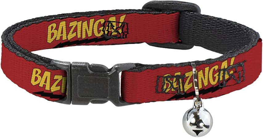 Cat Collar Breakaway Bazinga Red Gold Black 8 to 12 Inches 0.5 Inch Wide