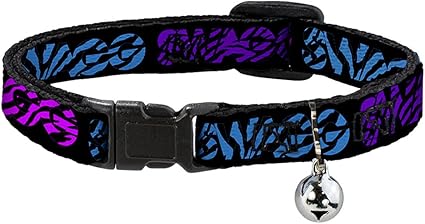 Buckle-Down Cat Collar Breakaway Swagg Black Zebra Multi Neon 8 to 12 Inches 0.5 Inch Wide