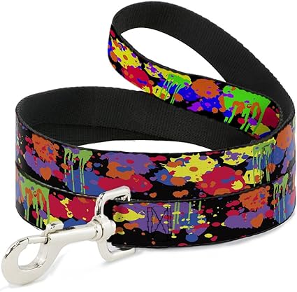 Buckle-Down Pet Leash - BD Paint Splatter Black/Neon - 4 Feet Long - 1