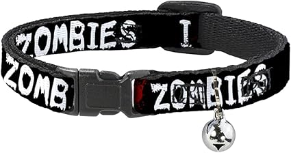 Cat Collar Breakaway I Heart Zombies Bloody Splatter Black White Red 8 to 12 Inches 0.5 Inch Wide