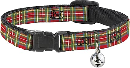 Buckle-Down Cat Collar Breakaway Tartan Plaid Red Green 8 to 12 Inches 0.5 Inch Wide