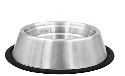 Fuzzy Puppy Non-Tip Dog Bowl with Rubber Base, Built-in Measurements, Won't Slip, Skid or Tip, Stainless Steel, 16oz (NTD-16)