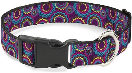 Buckle-Down Cat Collar Breakaway Jagged Rings Purples Blues Yellow 6 to 9 Inches 0.5 Inch Wide