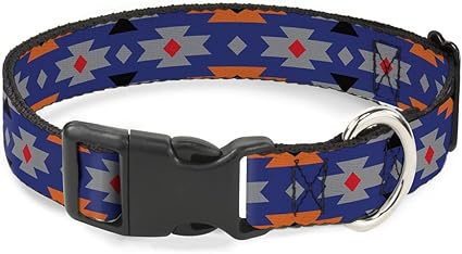 Buckle-Down Plastic Clip Collar - Navajo Gray/Blue/Orange/Black - 1