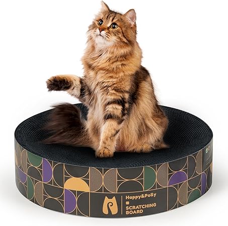 Cat Scratcher Cardboard Bed - Happy&Polly Round Cat Scratching Pad for Indoor Cats Double-Sided Usable Corrugated Cat Beds Furniture Protector Cat Scratch Deterrent - Black