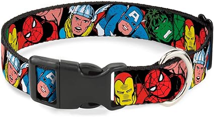 Buckle-Down Cat Collar Breakaway 5 Marvel Characters Black 9 to 15 Inches 0.5 Inch Wide