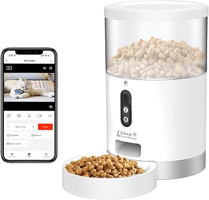 Living Enrichment Automatic Cat Feeders, Smart Timed Automatic Dog Feeder, HD Camera Voice and Video Recording, Cat Food Dispenser Portion or APP Control, 4L Capacity for Cats Dogs