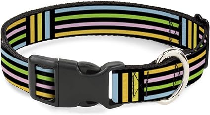 Cat Collar Breakaway Stripe Blocks Black Multi Pastel 6 to 9 Inches 0.5 Inch Wide