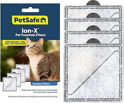 PetSafe Ion-X Cat and Dog Fountain Filters, 4-Pack, Dual Filtration for Cleaner and Fresher Water, Replacement Water Fountain Filter for PetSafe Outlast Pumpless Pet and Viva Pet Water Fountains