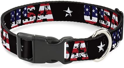 Buckle-Down Cat Collar Breakaway USA Star Black US Flags 9 to 15 Inches 0.5 Inch Wide