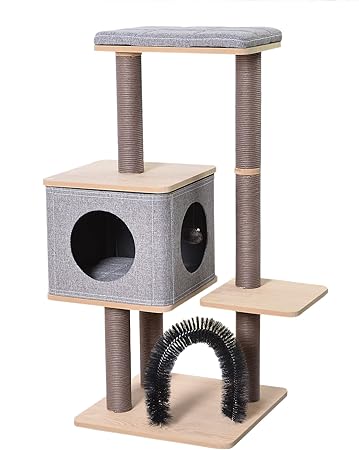 PetPals Three-Level Elevated Cat Tree Condo with Massage & Particle Board, Grey