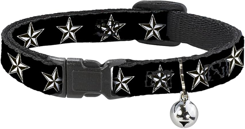 Cat Collar Breakaway Nautical Star Black White 8 to 12 Inches 0.5 Inch Wide