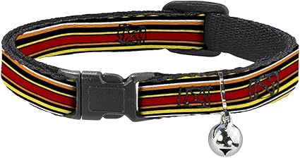 Cat Collar Breakaway Fine Stripes Black Yellows Orange Red White 8 to 12 Inches 0.5 Inch Wide