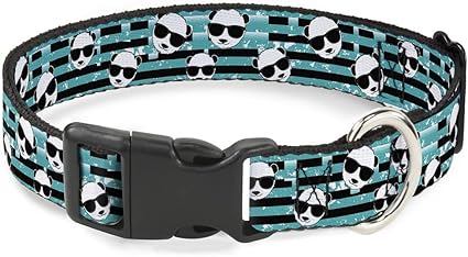 Buckle-Down Cat Collar Breakaway Multi Panda Sunglasses Stripe Turquoise Black 6 to 9 Inches 0.5 Inch Wide