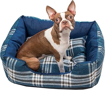 Wags N' Whiskers Hadley Orthopedic Small Square Pet Bed in Denim