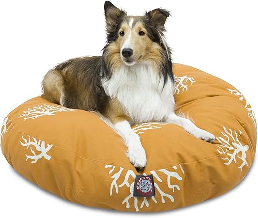 Yellow Coral Medium Round Indoor Outdoor Pet Dog Bed With Removable Washable Cover By Majestic Pet Products