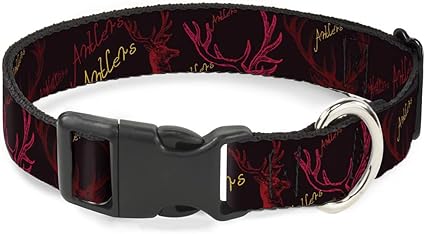 Cat Collar Breakaway Antlers Black Burgundy Gold 9 to 15 Inches 0.5 Inch Wide