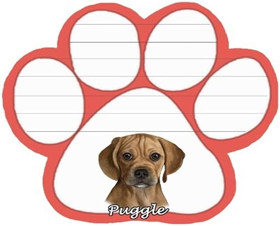 Puggle Notepad With Unique Die Cut Paw Shaped Sticky Notes 50 Sheets Measuring 5 by 4.7 Inches Convenient Functional Everyday Item Great Gift For Puggle Lovers and Owners