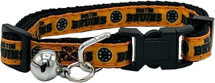 NHL CAT Collar Boston Bruins Satin Cat Collar Hockey Team Collar for Dogs & Cats. A Shiny & Colorful Cat Collar with Ringing Bell Pendant