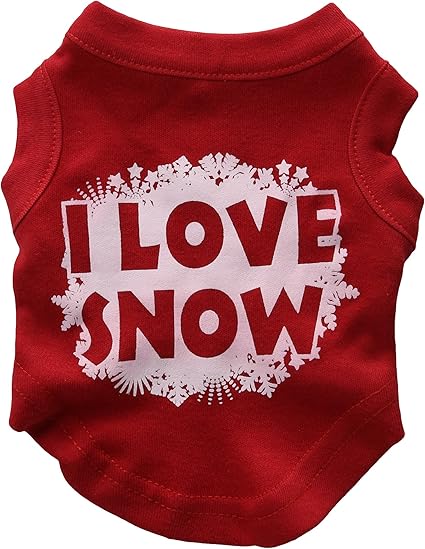 Mirage Pet Products 8-Inch I Love Snow Screenprint Shirts for Pets, X-Small, Red