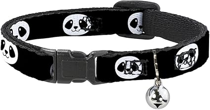 Cat Collar Breakaway Smiling Panda Face Black White 8 to 12 Inches 0.5 Inch Wide