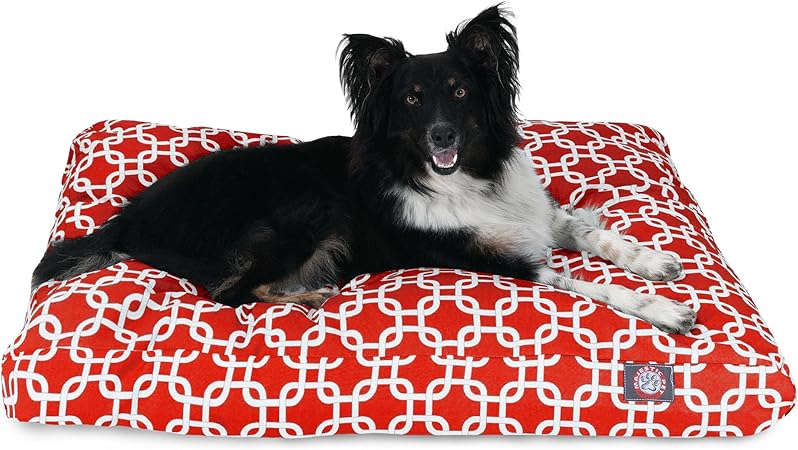 Red Links Medium Rectangle Indoor Outdoor Pet Dog Bed With Removable Washable Cover By Majestic Pet Products