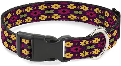 Buckle-Down Cat Collar Breakaway Mini Navajo Purple Yellow Pink Green 9 to 15 Inches 0.5 Inch Wide