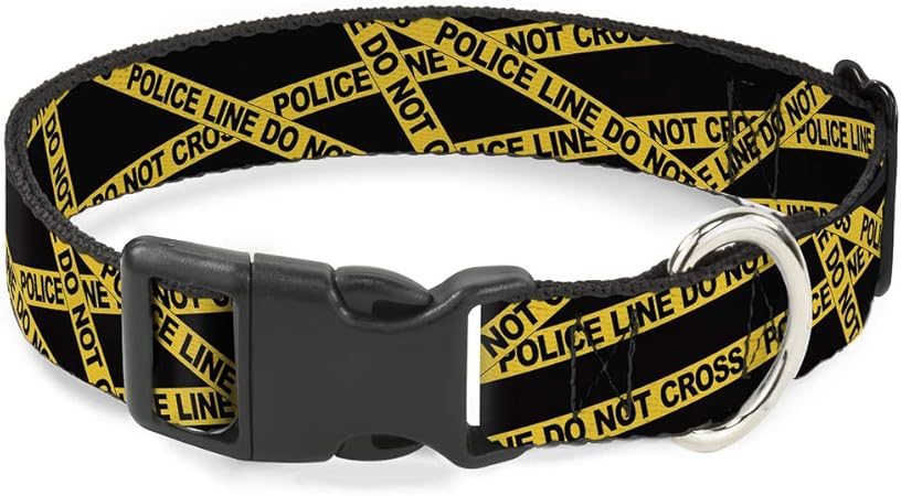 Cat Collar Breakaway Police Line Black Yellow 9 to 15 Inches 0.5 Inch Wide