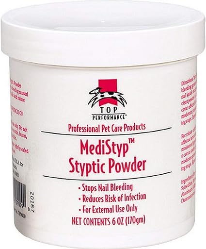 Top Performance MediStyp Pet Styptic Powder with Benzocaine — Fast-Acting First Aid Powder for Treating Minor Cuts and Abrasions on Pets, 6 oz.