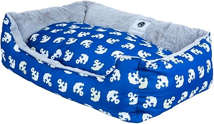 Petique Anchor's Away Reversible Pet Bed - Large: Soft Calming Pet Bed, Anti-Anxiety, Nonskid Bottom, Premium Comfort Plus Pet Bed for Large/Medium/Small Dogs/Cats, Supports UP to 90LBS (45