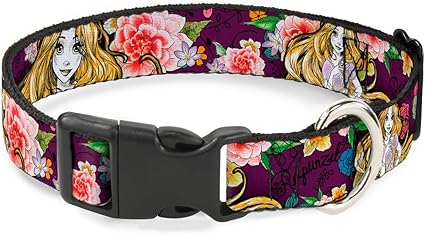 Buckle-Down Plastic Clip Collar - Rapunzel Poses/Floral Collage Sketch Purple - 1