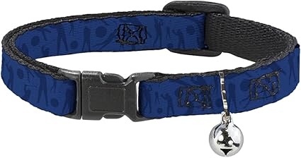 Buckle-Down Cat Collar Breakaway Golfing Silhouettes Collage Blues 8 to 12 Inches 0.5 Inch Wide