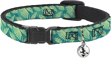 Buckle-Down Cat Collar Breakaway Palm Leaves Stacked Pastel Greens 8 to 12 Inches 0.5 Inch Wide