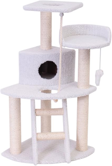 Majestic Pet Products 48 inch Cream Bungalow Cat Furniture Condo House Scratcher Multi Level Pet Activity Tree