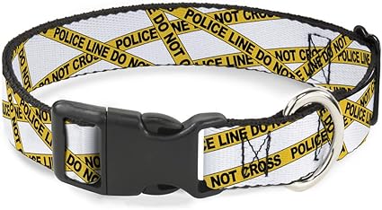 Buckle-Down Cat Collar Breakaway Police Line White Yellow 9 to 15 Inches 0.5 Inch Wide