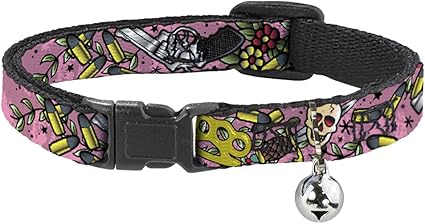 Cat Collar Breakaway Born to Raise Hell Close Up Pink 8 to 12 Inches 0.5 Inch Wide