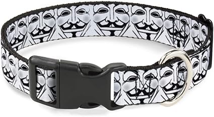 Buckle-Down Cat Collar Breakaway Anonymous Face Close Up Repeat White Black Gray 6 to 9 Inches 0.5 Inch Wide