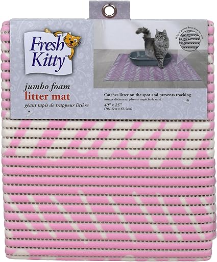 Fresh Kitty Durable XL Jumbo Foam Litter Mat – Phthalate and BPA Free, Water Resistant, Traps Litter from Box, Scatter Control, Easy Clean Mats – - Pink Dash 40