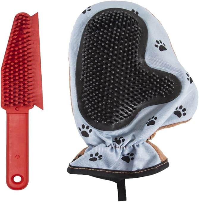 FURemover Mitt and Brush Set, 2-sided Rubber-like Lint Brush for Couch and Clothes, Cat and Dog Multi Brush, With Pet Hair Remover Mitt for Gentle Washing and Grooming, Colors May Vary