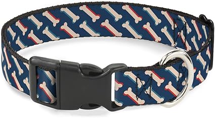 Buckle-Down Cat Collar Breakaway Bones Blue Tan Red 6 to 9 Inches 0.5 Inch Wide